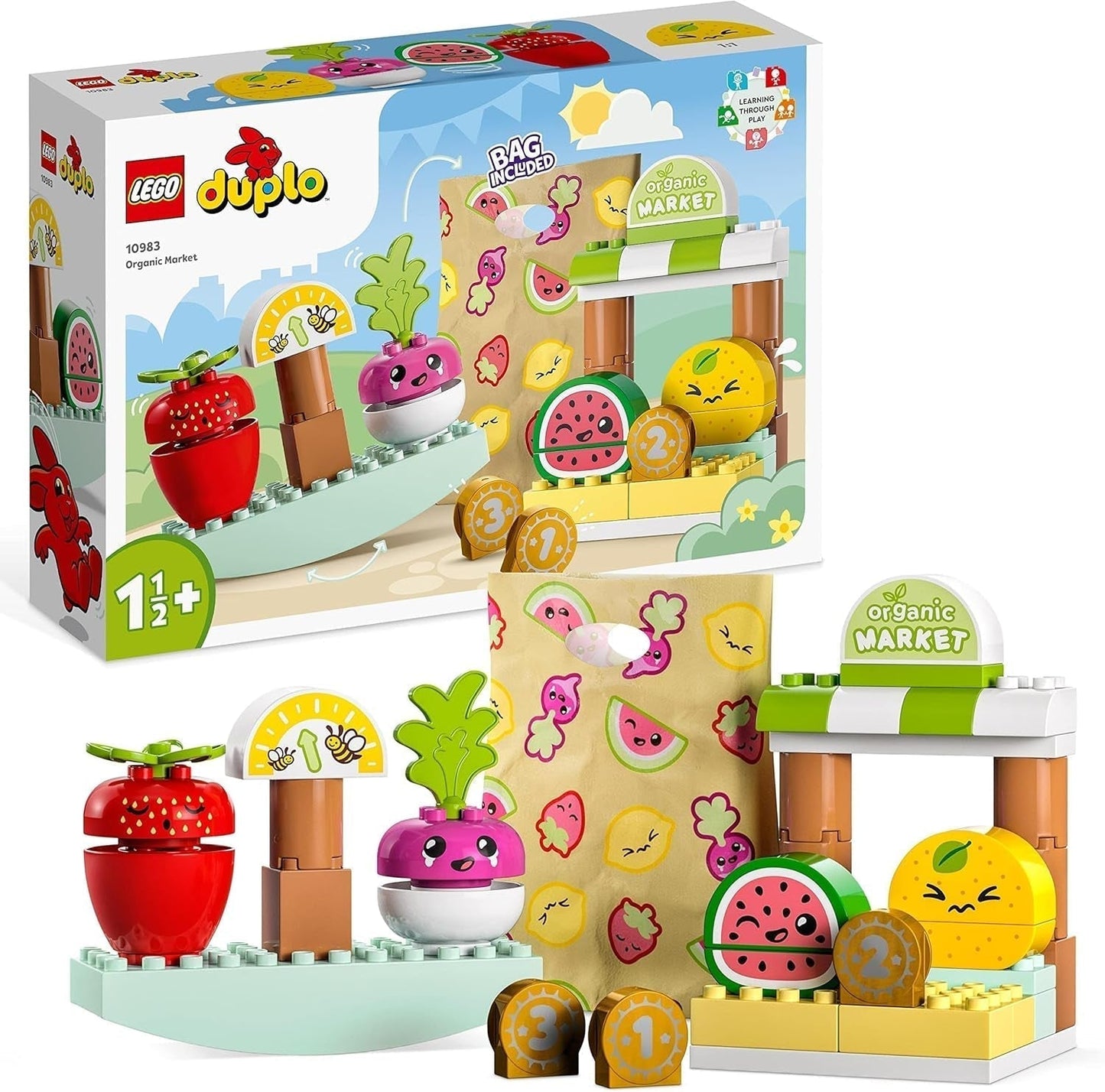 LEGO DUPLO Prima mea piață organică, set magazin de jucării pentru băieți și fete, jucărie educativă pentru copii mici de la 1,5 ani, accesorii pentru fructe și legume 10983 Seturi de constructie Besuche den LEGO-Store Singur