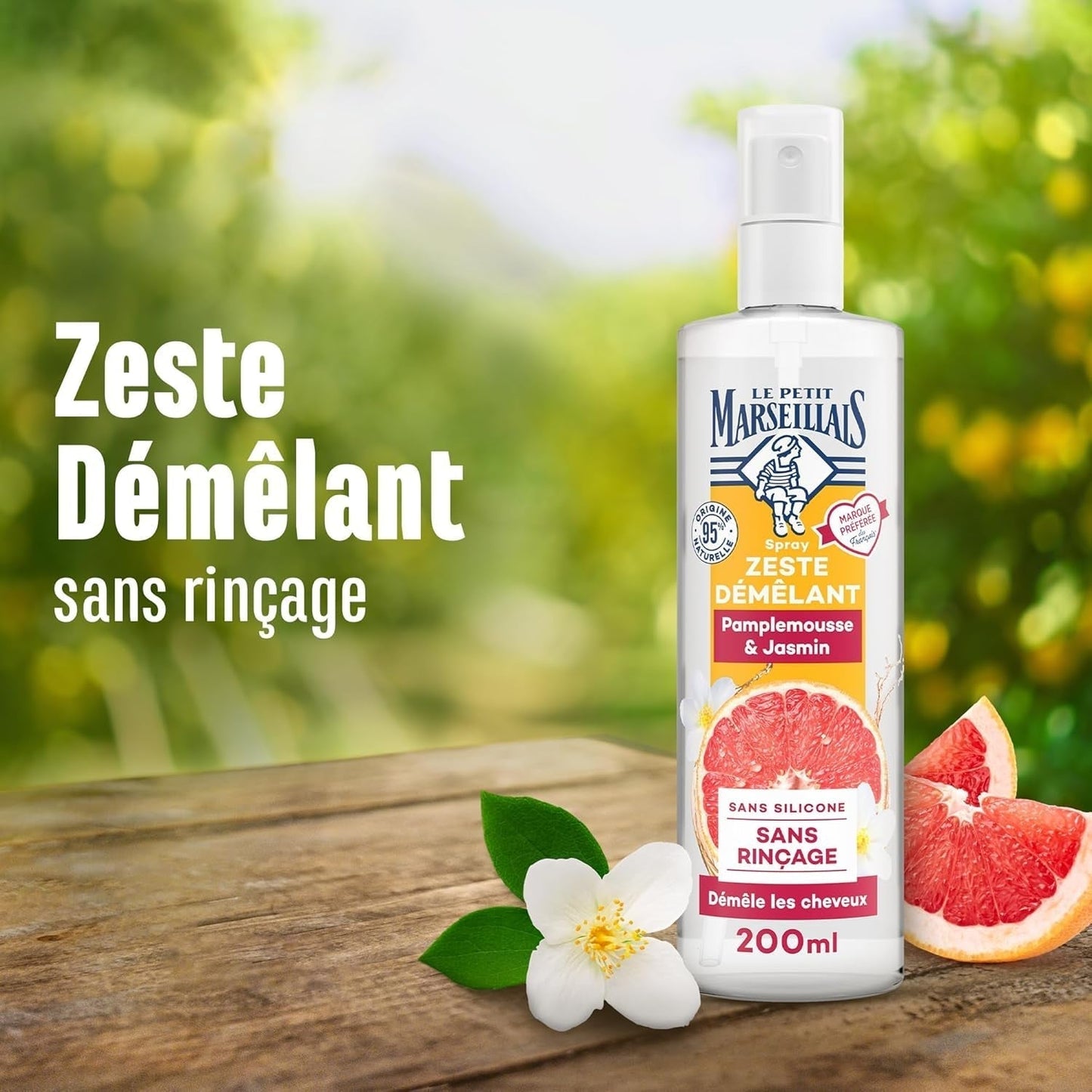 Le Petit Marseillais | Spray de descurcare cu grepfrut și iasomie (flacon de 200 ml) - îngrijire de descurcare fără clătire - 95% de origine naturală și fără silicon Produse pentru descurcarea părului Naty Shop