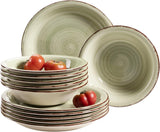 Set de veselă MÄSER pentru 6 persoane, aspect vintage modern, serviciu de masă cu 12 piese, pictat manual, verde, gresie, verde măsliniu (Bel Tempo II)