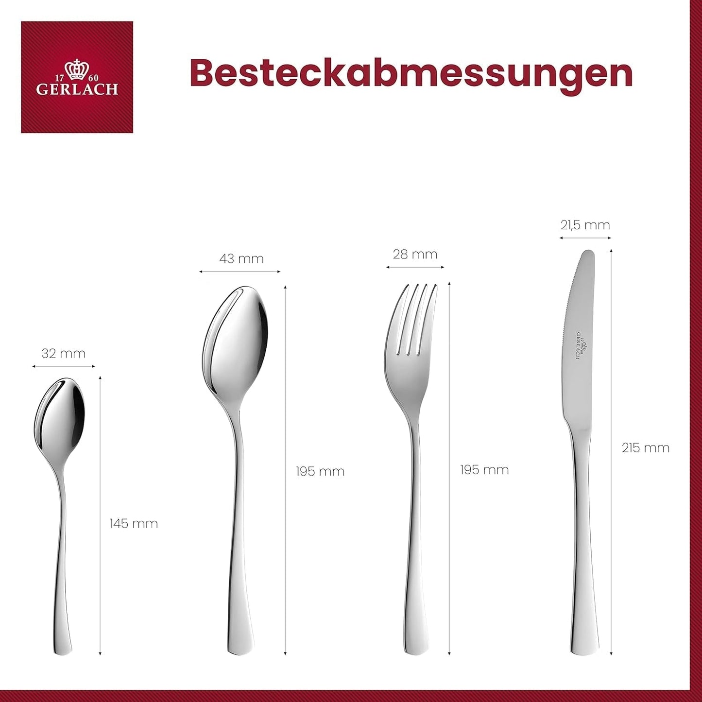 Gerlach 1760 Tunea Set, Tacâmuri din oțel inoxidabil, 24 buc, 6 persoane Bucatarie Naty Shop