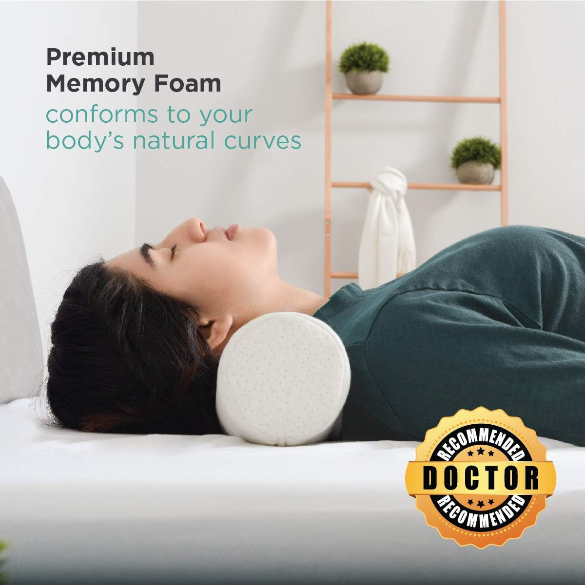 Rulou pentru gât Milliard Visco foam cu husă lavabilă, certificat Oeko-Tex, duritate medie, 10X43 cm, perfect pentru alergici, pernă de călătorie, pernă rotundă pentru gât, rulou de poziționare, rulou pentru genunchi Perne ortopedice cervicale Naty Shop