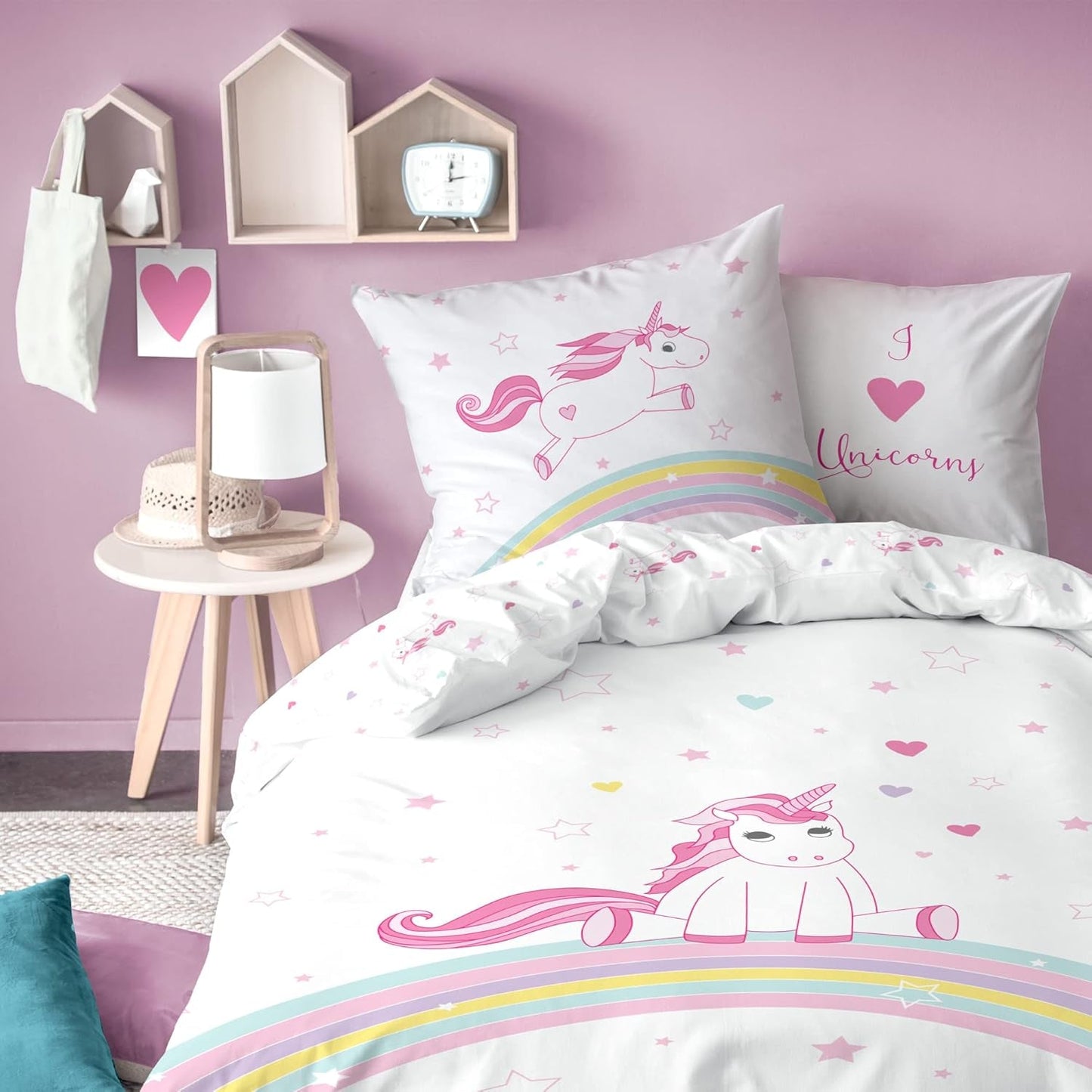 Lenjerie de pat pentru fetite, Unicorn, bumbac Lenjerie de pat - copii Naty Shop Unicorn