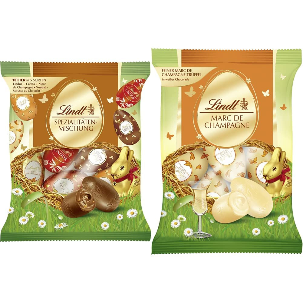 Mix special de ciocolată | 2 x 180 g | Ouă din lapte integral în cinci sortimente cu și fără alcool (Ouă Marc de Champagne și trufe de ciocolată | 3 x 90 g)