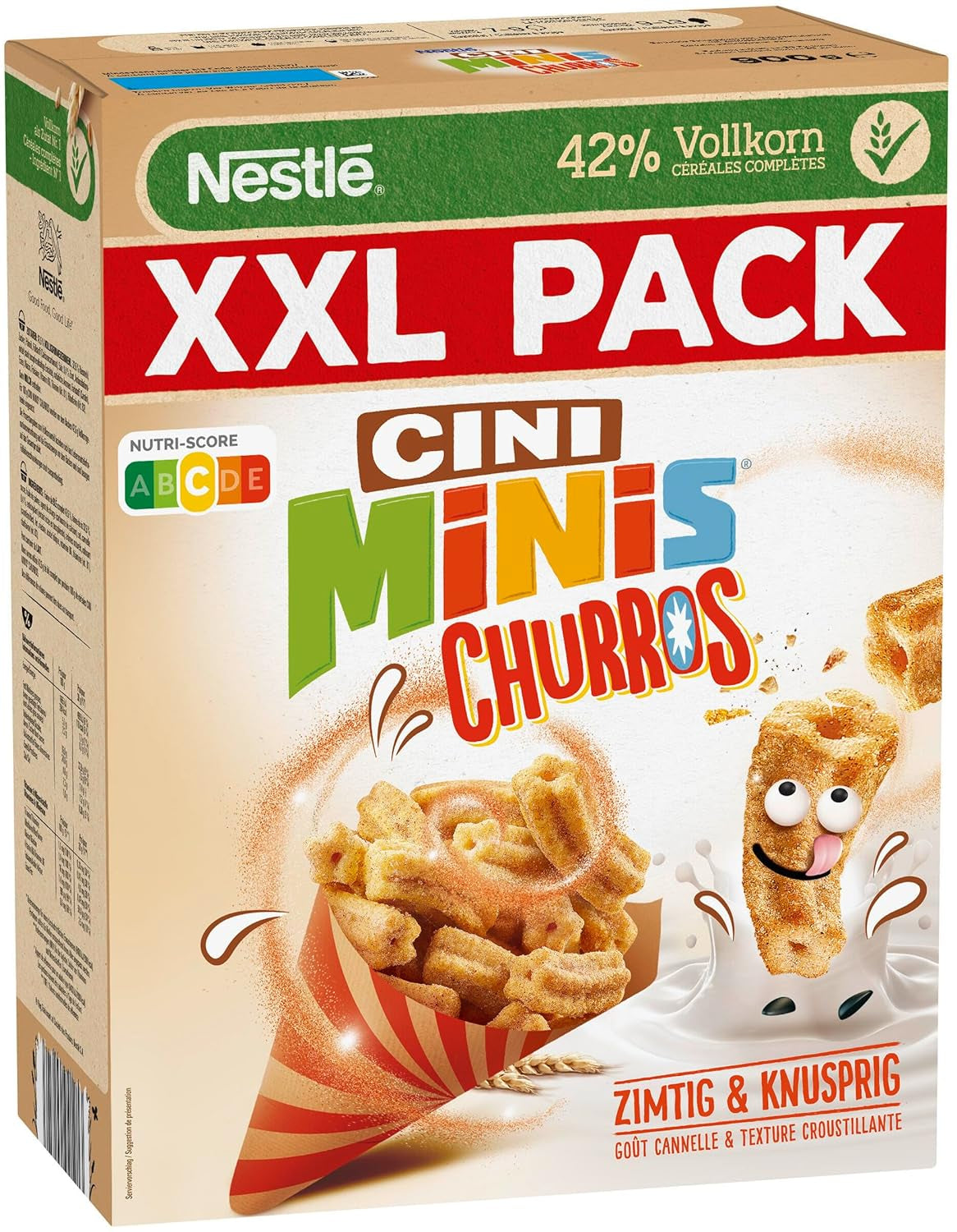 Cereale de mic dejun Nestlé CINI MINIS Churros cu 42% conținut de cereale integrale, pachet de 6 (6 x 900g)