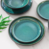 Set de veselă pentru 6 persoane, set de veselă din gresie Vancasso PLAYA, 24 de piese pentru 6 persoane, verde, inclusiv farfurii, farfurii de sumă, boluri și farfurii de salată, potrivit pentru mașina de spălat vase și cuptorul cu microunde