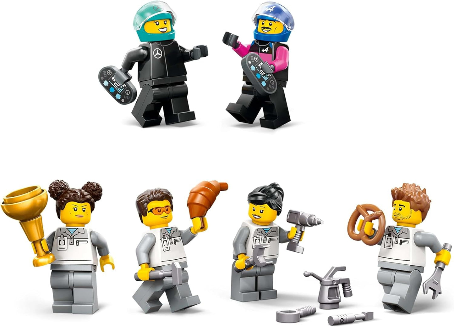 Garaj LEGO City F1 cu mașini de curse Mercedes-Amg și Alpine - Mașină de curse Formula 1 cu 2 piloți și 4 minifigurine mecanice - Cadou pentru băieți și fete 7+ și fani 60444 Seturi de constructie Besuche den LEGO-Store
