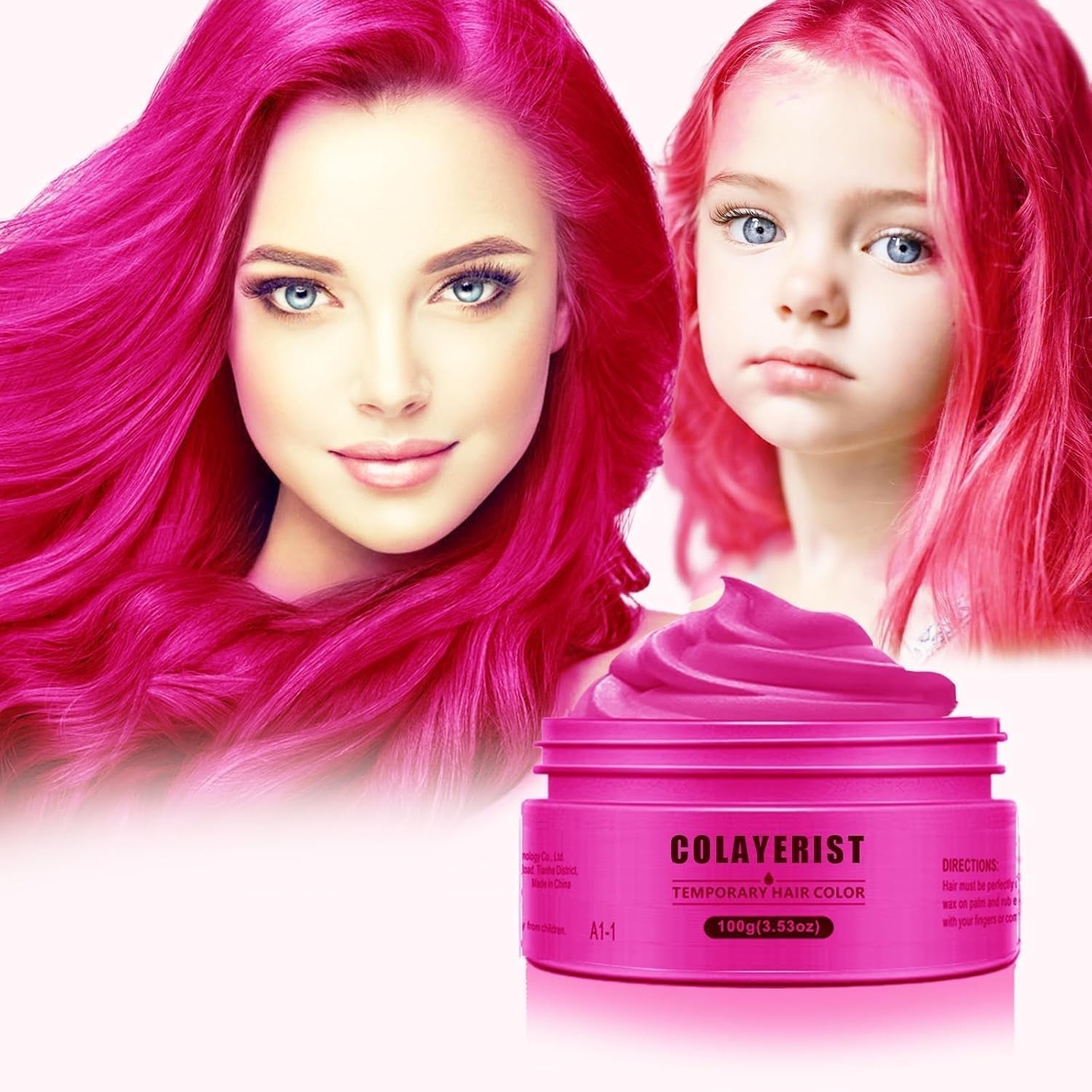 COLAYERIST Culoarea temporară a părului negru lavabil, ceară de colorare a părului pentru bărbați și femei, mascara de păr pentru petreceri sau cosplay, produse de colorare a părului fără mizerie Vopsea pentru par Naty Shop Roz