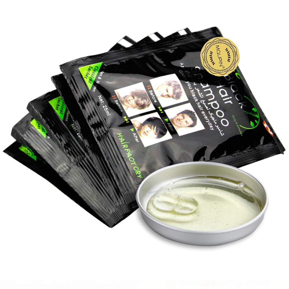 Șampon pentru vopsit părul negru instant cu ingrediente naturale, vopsea semipermanentă pentru păr negru, ușor de folosit, de lungă durată, ingrediente naturale (10 bucăți, negru) Vopsea pentru par Naty Shop