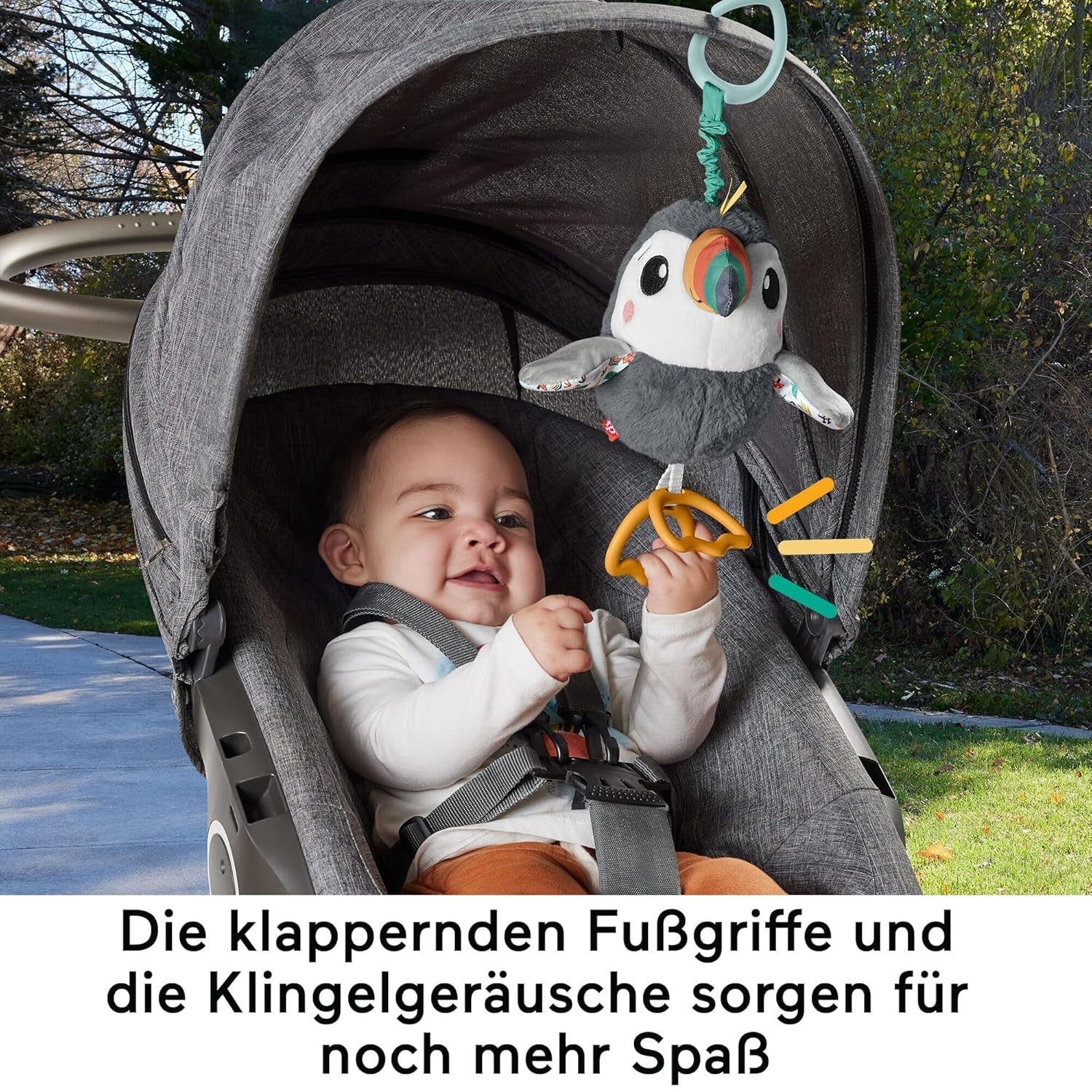 FISHER-PRICE Flap & Go Toucan - Jucărie de pluș pentru cărucior, promovează abilitățile motorii fine și senzoriale, pentru nou-născuți de la naștere, HNX66 Jucarii Bebe Naty Shop