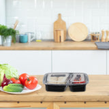 Relaxdays Meal Prep Boxes, set de 10, 2 compartimente, rezistent la microunde, 800 ml, cutie de plastic pentru alimente cu capac, negru Cutii depozitare alimente Naty Shop
