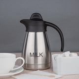 Cană de lapte vidată Olympia cu capac cu filet, 500 ml/17 oz, oțel inoxidabil cu capac negru, imprimeu cu lapte pe lateral, stații de bufet pentru ceai și cafea, CL371