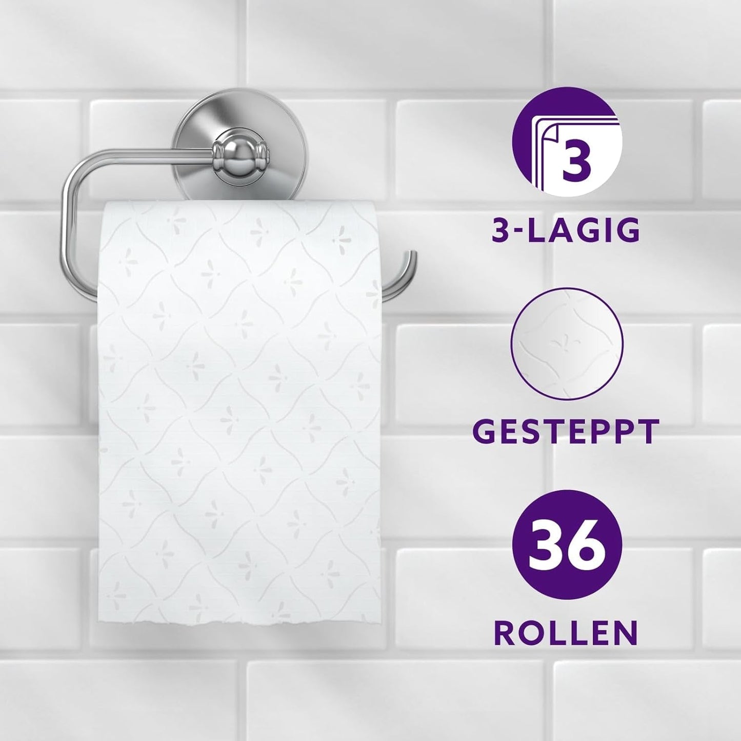 By Amazon Hârtie igienică, 3 straturi matlasate, moale catifelată, 36 de role (9 role, pachet de 4), 200 de foi per rolă, certificată Fsc