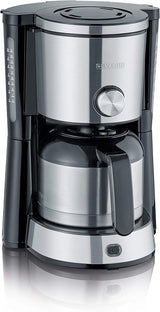 Espressor SEVERIN „TypeSwitch” cu carafă termică, AromaSwitch pentru alegerea între 2 profiluri de preparare, aparat de cafea pentru până la 10 cești, 1000W, oțel inoxidabil periat-negru, KA 4845