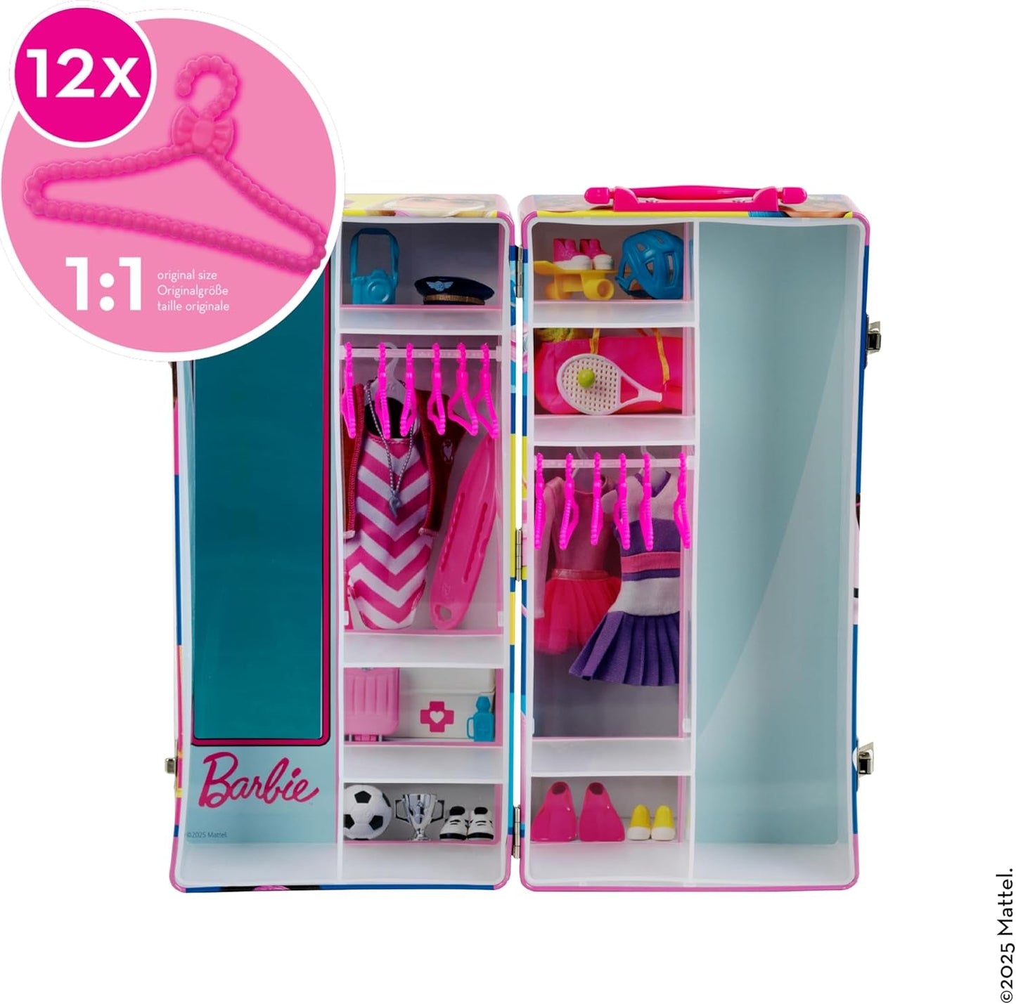 Theo Klein 5801 Barbie Dulap cu șine de haine și compartimente, jucărie pentru copii cu vârsta de 3 ani și peste, include accesorii, multicolor