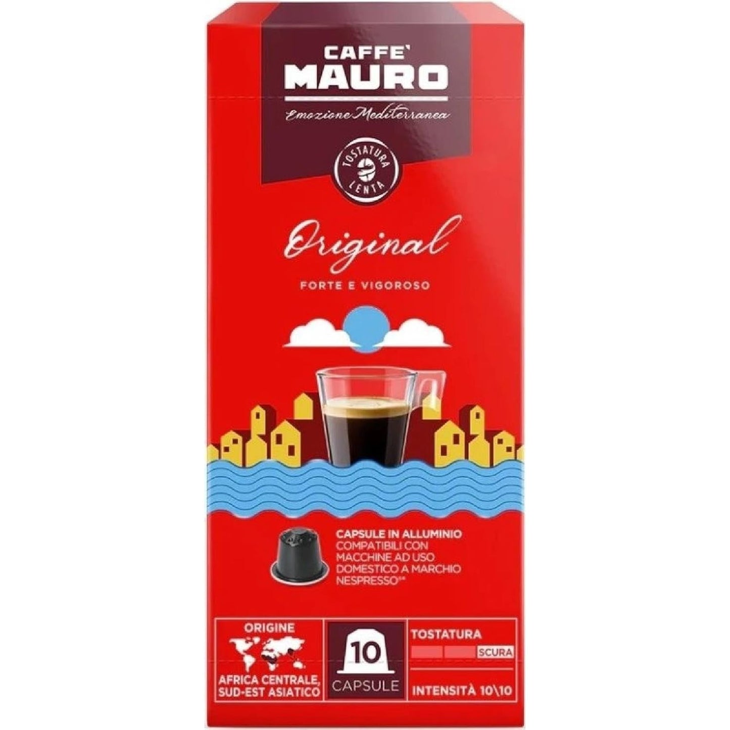Caffè Mauro Torrefazione Kaffeekapseln Espresso Original, Intensität 10/10-50 Kapsel aus Aluminium - Kompatibel mit Nespresso* Haushalts-Espressomaschinen - Hergestellt in Italien