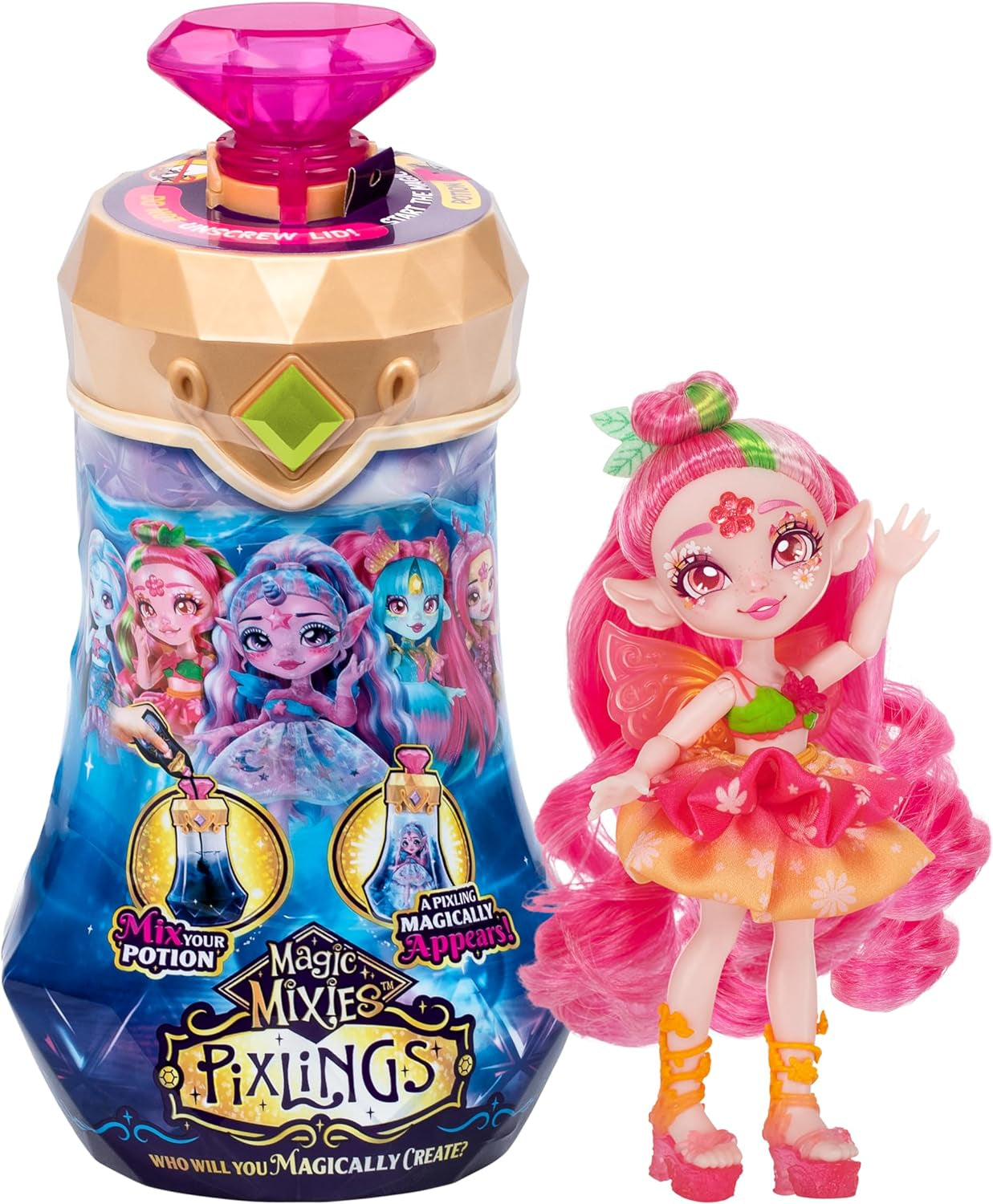 Păpușa Pixlings Faye cu aspect de căprioară: Dezvăluirea magică a frumoasei și detaliatei păpuși Pixlings de 16,5 cm într-o sticlă de poțiune magică