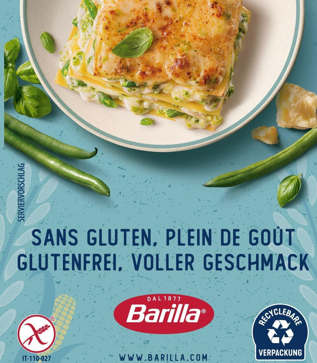 Lasagna fără gluten Barilla Paste, făcută din porumb și orez delicios, perfectă pentru persoanele cu boală celiacă sau intoleranță la gluten, pachet de 10 (10 x 250 g)
