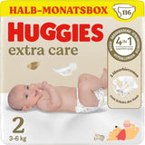Scutece Huggies pentru nou-născuți, mărimea 2, 116 scutece (2 x 58), cutie pentru jumătate de lună