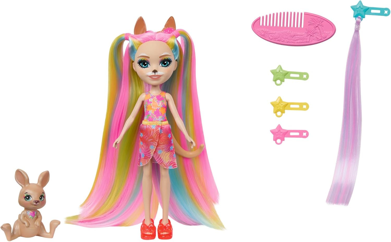Păpuși Enchantimals, păpușă cu păr Sunshine Beach Deluxe și prieten animal, păpușă mică cu fustă detașabilă și accesorii, cadouri pentru copii, HTJ70 Papusi Naty Shop Titlu implicit