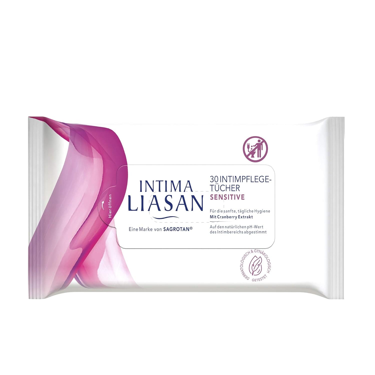 Intima Liasan by Sagrotan Șervețele de îngrijire intimă sensibile, fără săpun și fără alcool, 30 bucăți (pachet cu 5)
