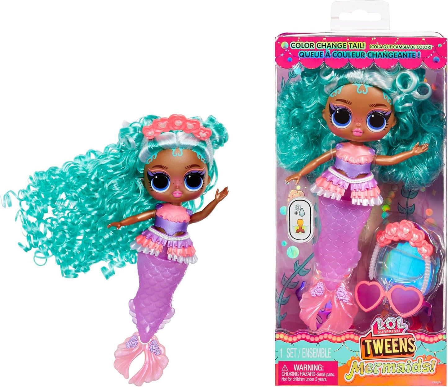 L.O.L. Surprise! Tweens - Sirena Lola Waves - păpușă la modă cu coadă care își schimbă culoarea, aripioară mobilă și accesorii frumoase - jucărie pentru copii și colecționari de la 4 ani Papusi Naty Shop Serena Finn