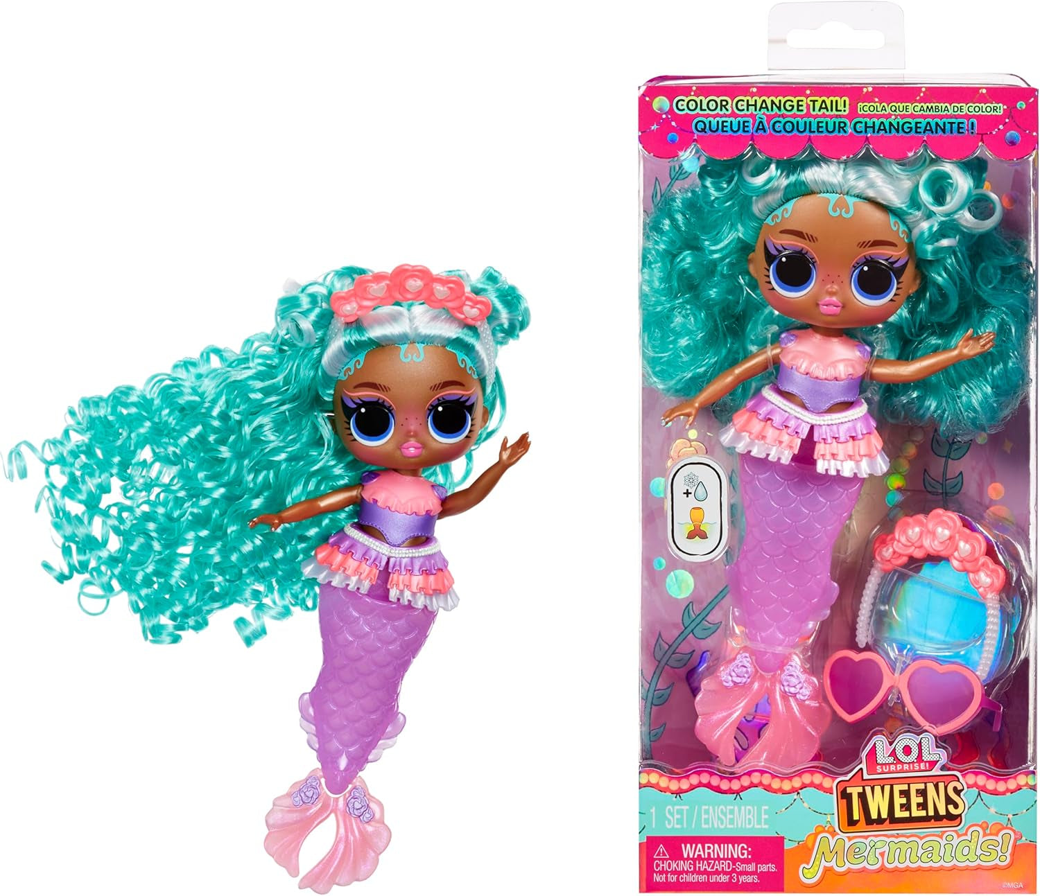 L.O.L. Surprise! Tweens - Sirena Lola Waves - păpușă la modă cu coadă care își schimbă culoarea, aripioară mobilă și accesorii frumoase - jucărie pentru copii și colecționari de la 4 ani Papusi Naty Shop Serena Finn