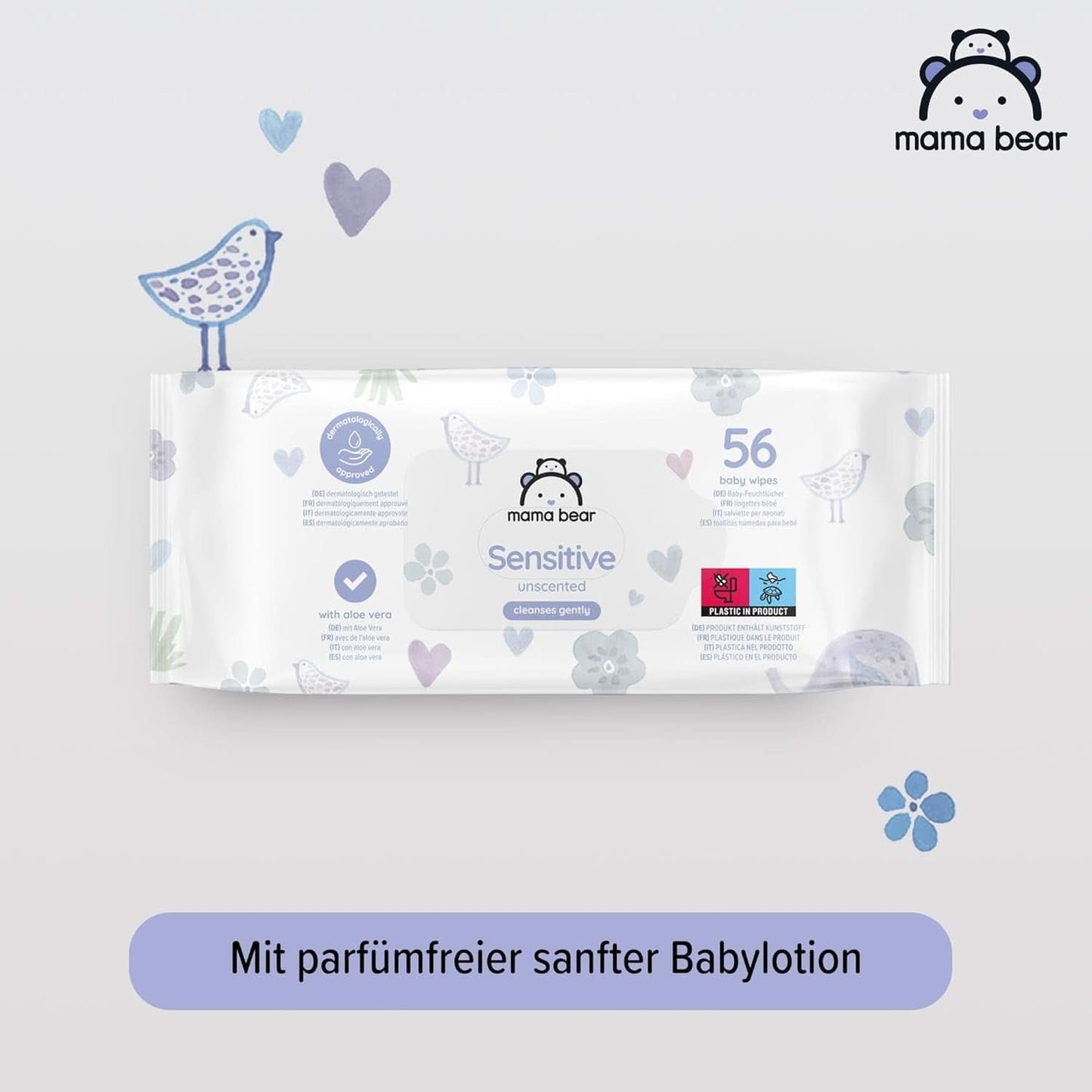 Șervețele sensibile pentru bebeluși Mama Bear, fără parfum Naty Shop