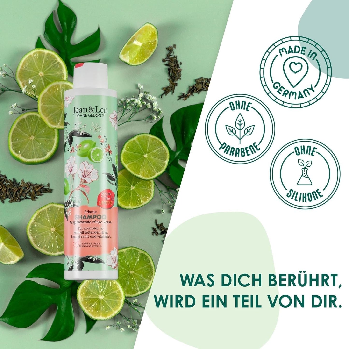 Șampon cu efect de hidratare Jean & Len Green Tea & Lime, pentru păr normal până la gras, 300 ml Duș și baie Jean & Len Green Tea & Lime