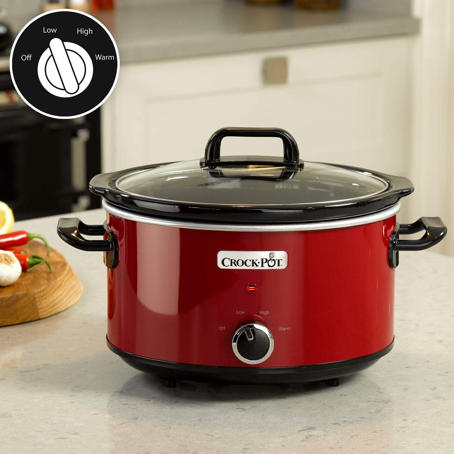 Slow cooker Crock-Pot, 2 setări de temperatură + funcție de menținere la cald, 3,5 litri (3-4 persoane), roșu [SCV400RD] Slow Cooker Naty Shop