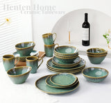 Henten Home Farfurii din gresie specială, boluri pentru gustări și sosuri - 20x17cm pentru 4 persoane, farfurii de mic dejun din porțelan - design modern verde