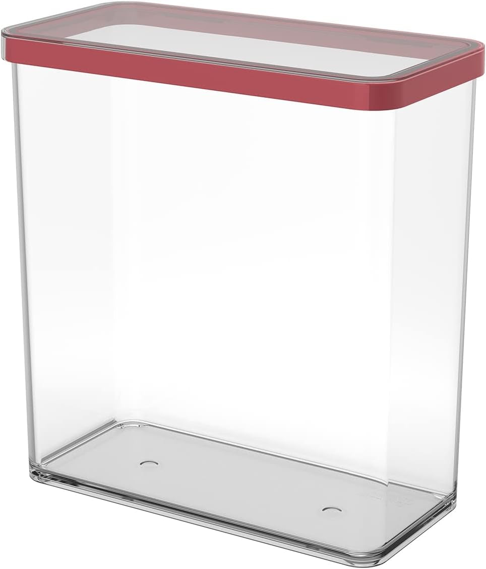 Rotho Loft set de 5 borcane de depozitare cu capac, diferite dimensiuni, plastic alimentar (PP) fără BPA, transparent/roșu, (21,4 x 21,4 x 23,5 cm) Cutii depozitare alimente Naty Shop 3.2 L dreptunghiular