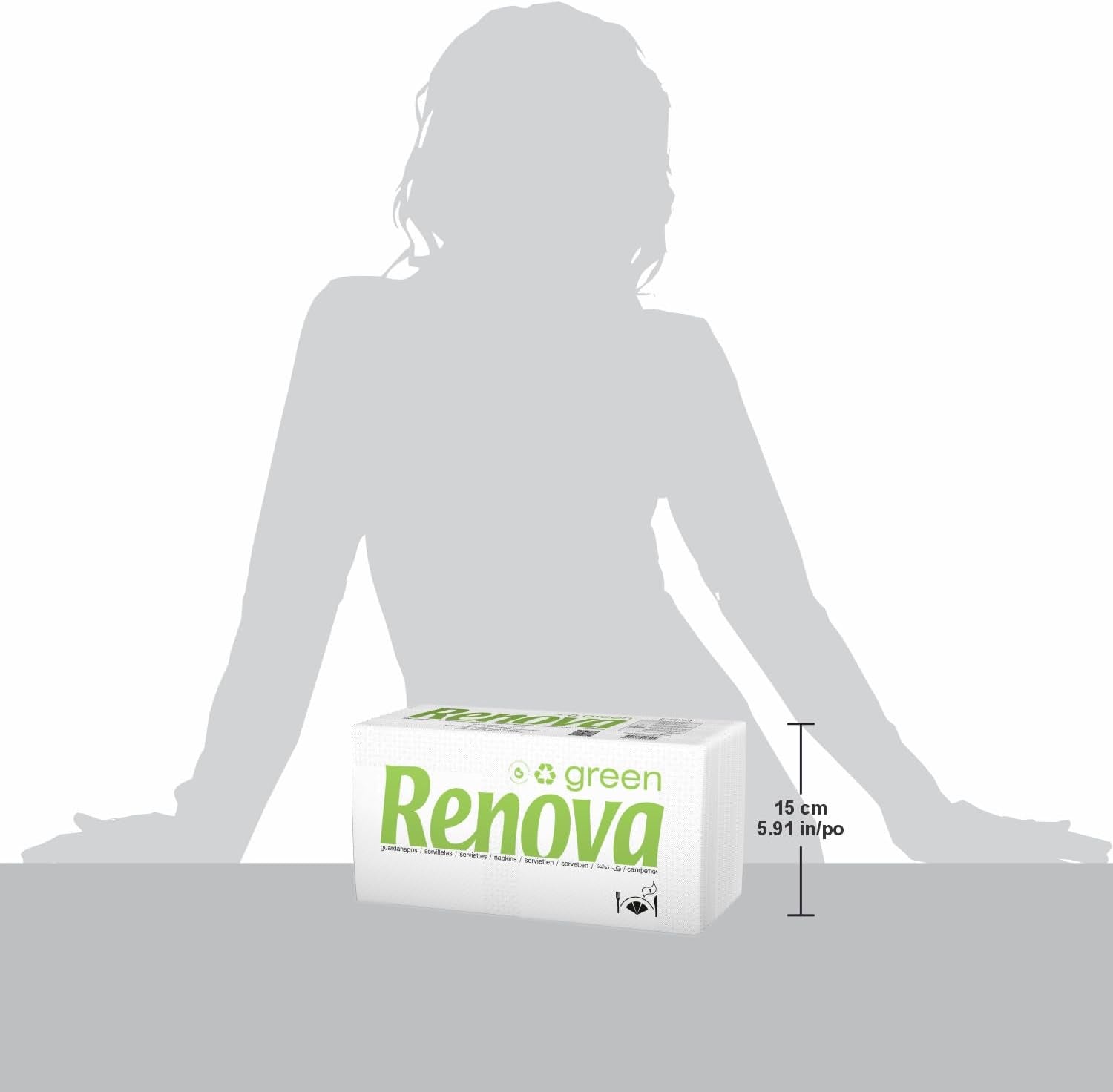 Renova - Șervețele Renovagreen, 200 șervețele, hârtie reciclată, etichetă ecologică europeană, dimensiune standard
