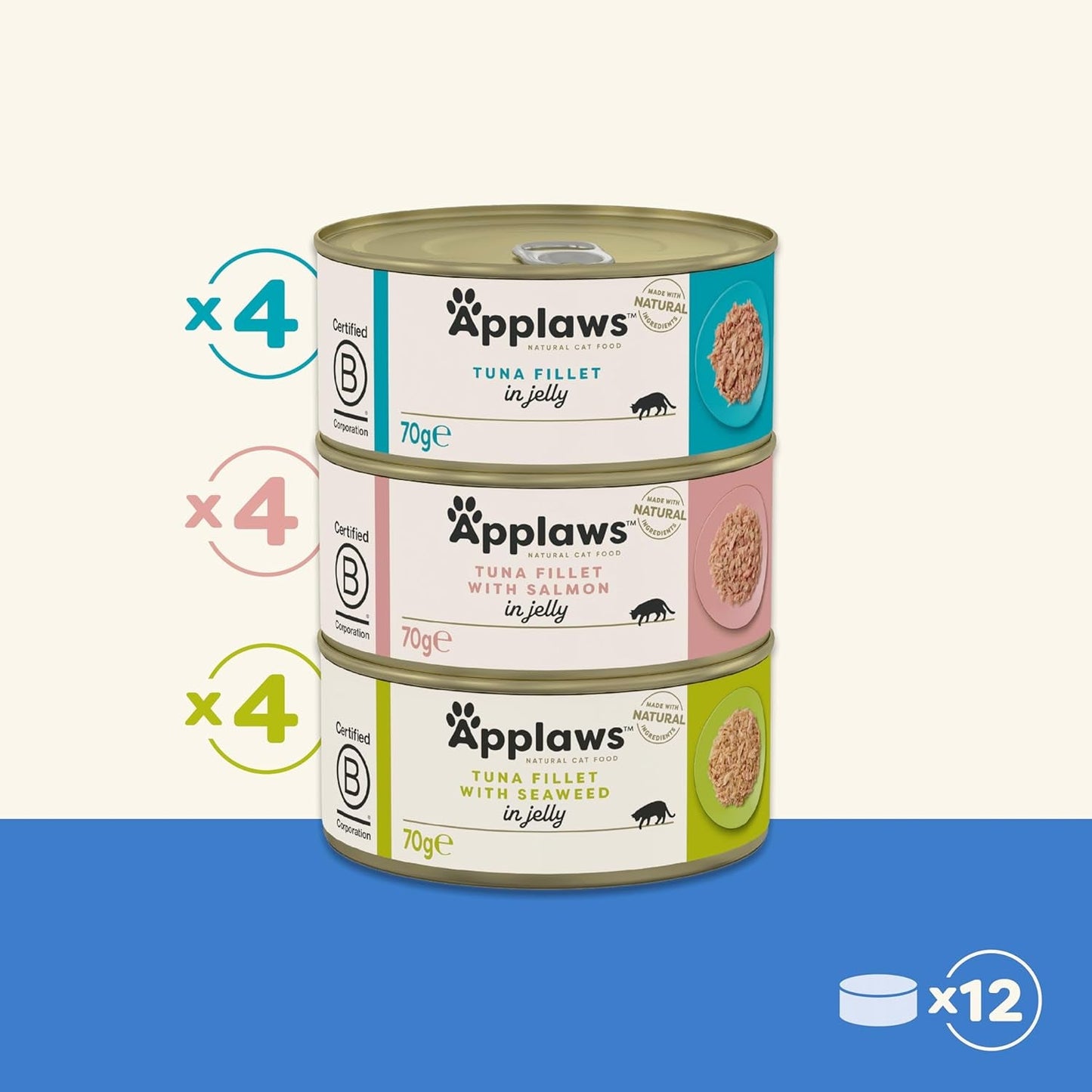 Applaws Hrană umedă naturală pentru pisici Selecție de pește în jeleu (pachet de 12 cutii x 70 g)