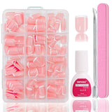 Set unghii false balerină - 240 bucăți unghii false roz liliac delicat, unghii false cu acoperire completă pentru lipire, set vârfuri unghii false pentru manichiură și artă unghii pentru femei și fete (roz lavandă)