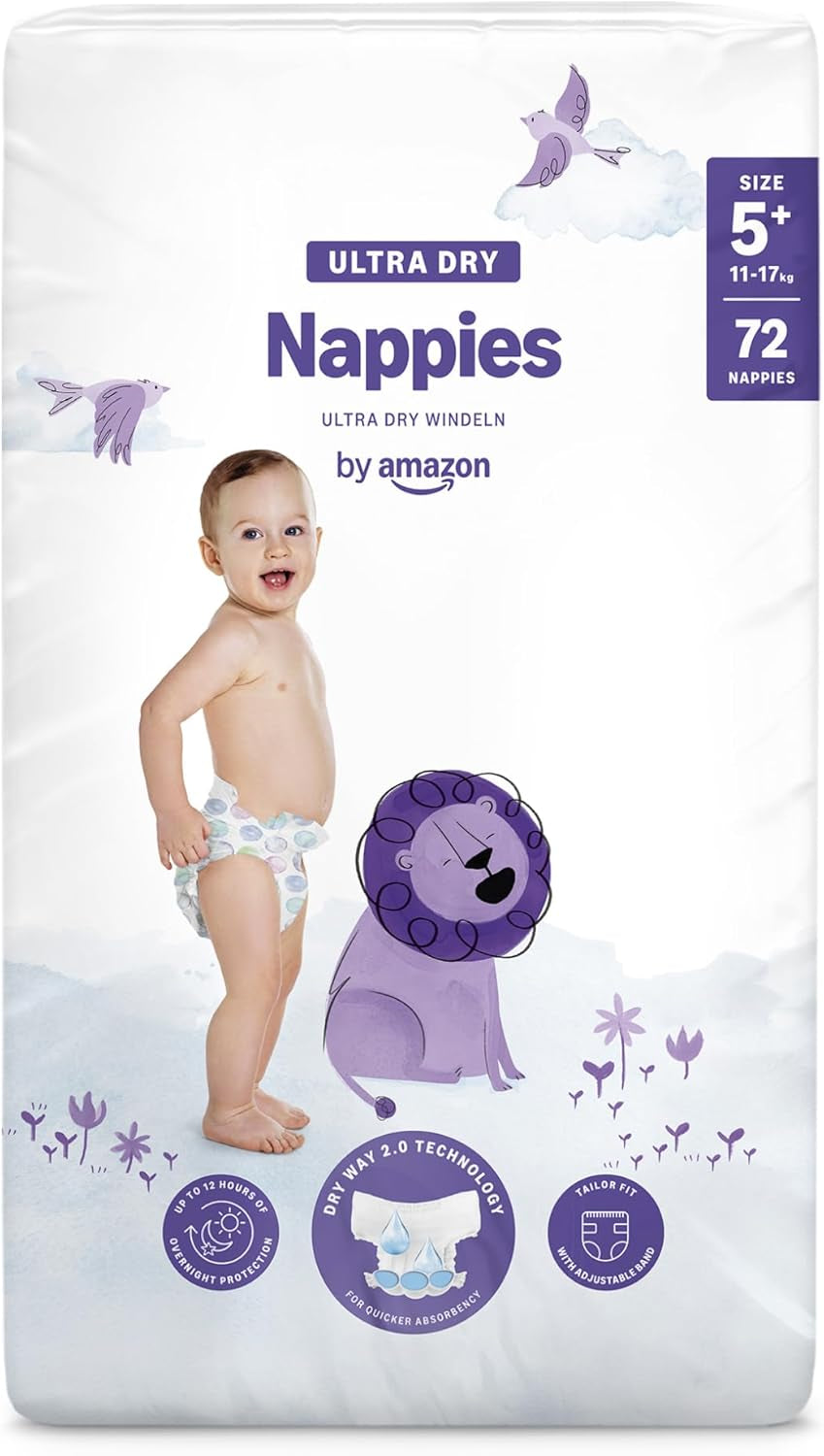 Scutece Ultra Dry de la Amazon, mărimea 3 (4-9 kg) - Cutie lunară, alb, 172 bucăți (2 pachete a câte 86) (Anterior sub marca Mama Bear, produs identic)
