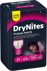 Chiloți de noapte Huggies DryNites, pentru fete, 3-5 ani (16-23 kg), 2 x 16 bucăți