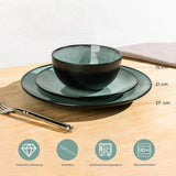 Set de veselă GBhome din gresie pentru 4 persoane, 12 piese, glazură reactivă, lucrat manual, potrivit pentru cuptorul cu microunde și mașina de spălat vase, set de bol și farfurie, culoare petrol, GDW025WB-EU