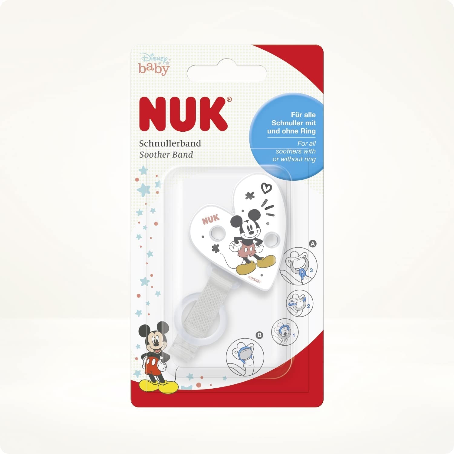 Lanț și clemă pentru suzetă NUK | pentru inele de suzetă | Robuste și rezistente la rupere | Disney Mickey Mouse