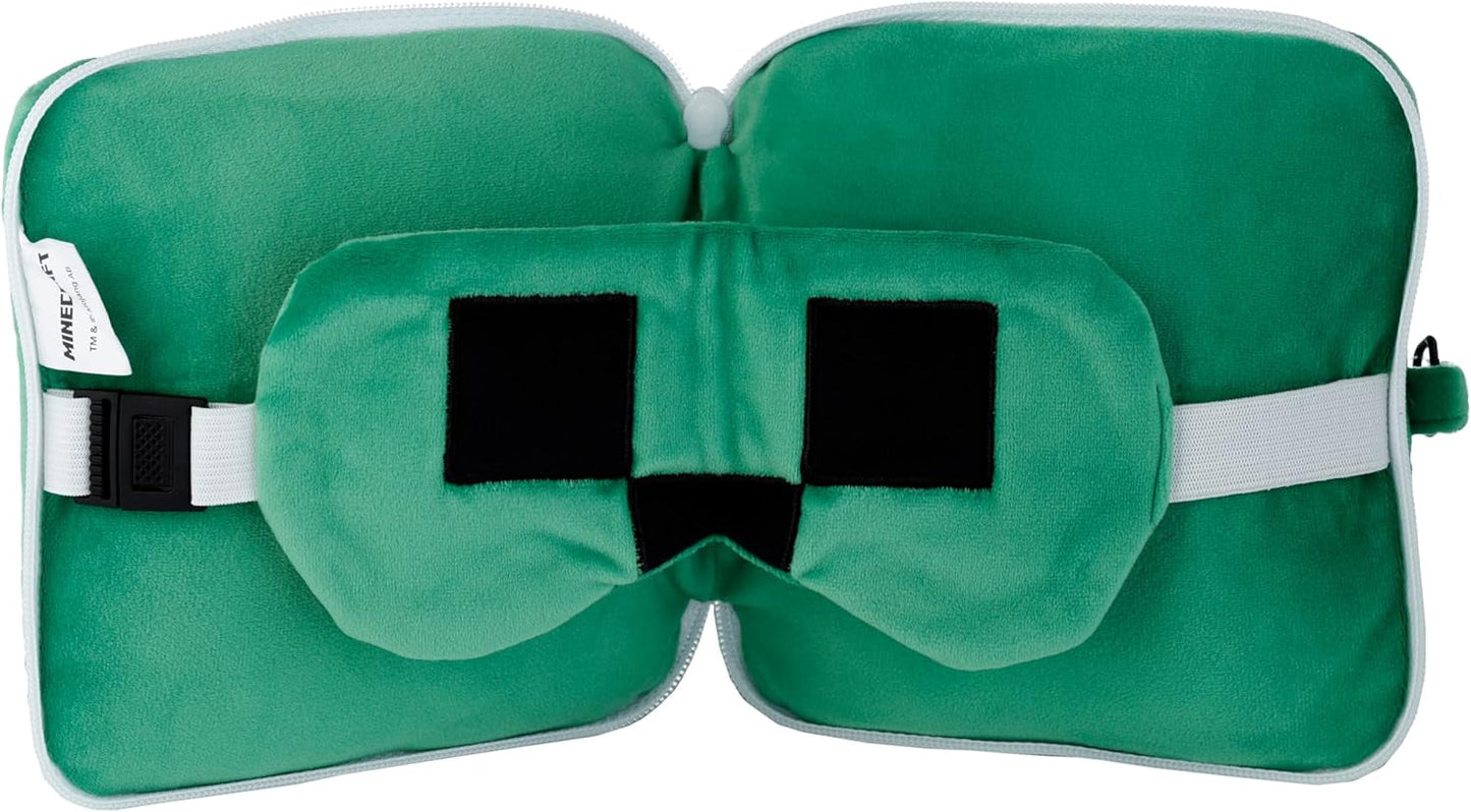 Puckator Relaxeazzz Minecraft Creeper pernă de călătorie din pluș și mască pentru ochi tetieră, pernă de dormit, pernă pentru gât, pernă de călătorie, mască de dormit, copii și adulți pentru mașină de călătorie, accesoriu pentru tren, avion Perne calatorie Naty Shop