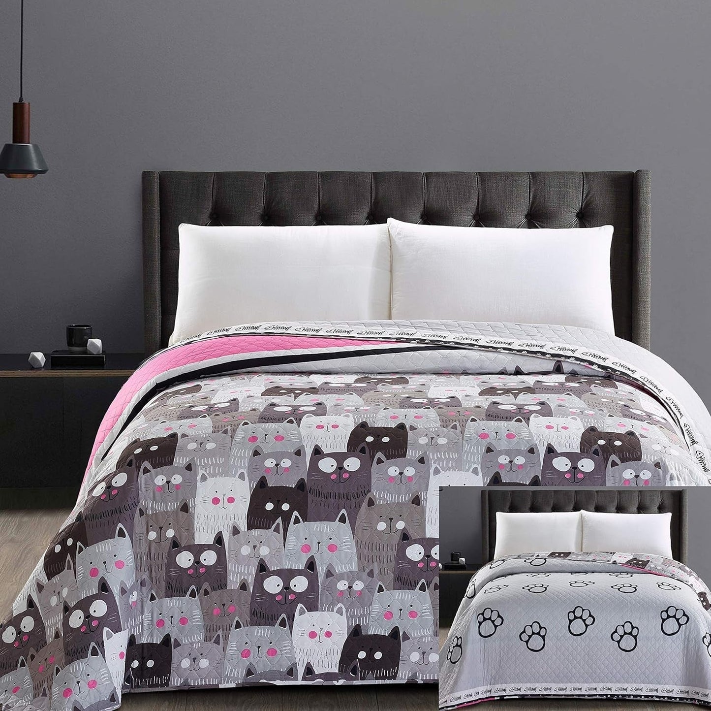 Decoking 32350 Cuvertură de pat 220X240 Cm Cuvertură de pat din microfibră cu două fețe ușor de întreținut Bej Maro deschis Maro cacao Gri Oțel Antracit Grafit Negru Alb Roz Pisici Invazia pisicilor Paturi si Cuverturi Besuche den DecoKing-Store 220X240 Cm