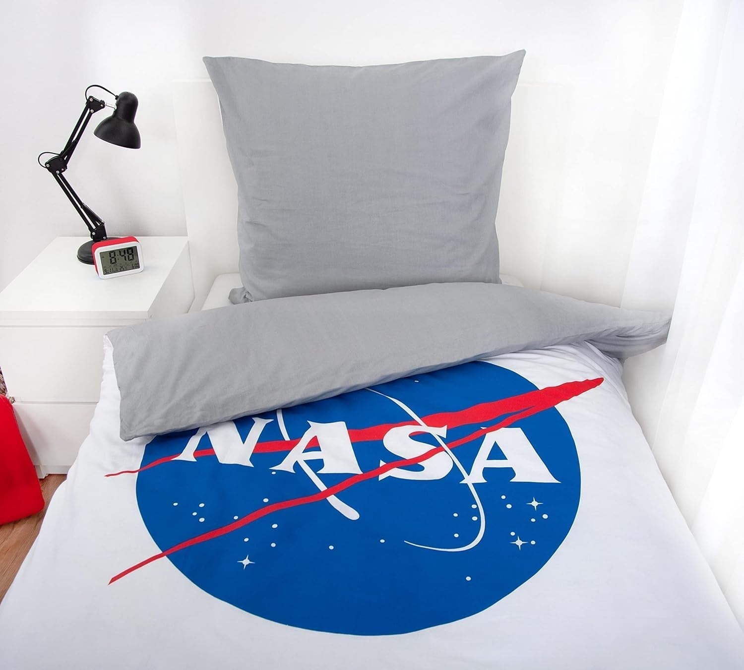 Set de lenjerie de pat NASA, bumbac/renforcé, gri/alb Lenjerie de pat - copii Naty Shop
