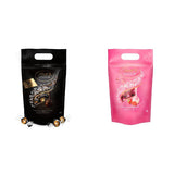 Bile de ciocolată extra neagră Lindt LINDOR și biluțe de ciocolată cu cremă de căpșuni LINDOR | pungă resigilabilă de 1 kg | aprox. 80 de biluțe de ciocolată albă cu cremă de căpșuni