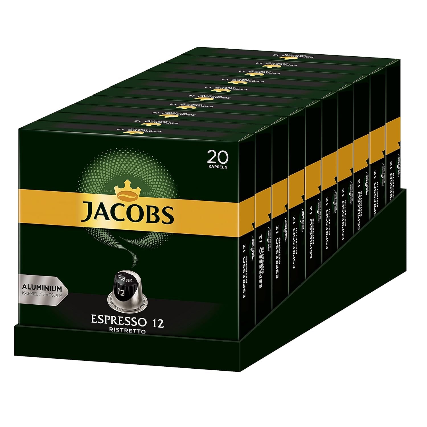 Kaffeekapseln Espresso Ristretto, Intensität 12 von 12 & Kaffeekapseln Krönung Crema, 200 Nespresso kompatible Kapseln, 10er Pack, 10 x 20 Getränke, 1040 g