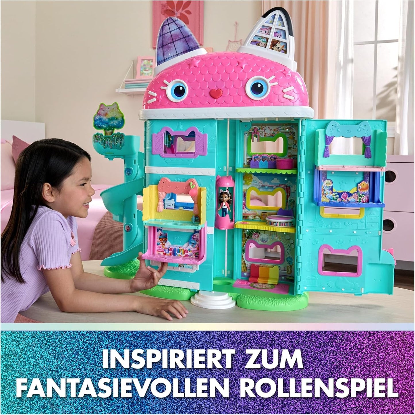 DREAMWORKS CASA DE PĂPȘI A LUI GABBY: FILMUL - Portal Room „Bucătăria cu stropi de zahăr a lui Kuchi” cu figurină și accesorii, pentru copii cu vârsta de 3 ani și peste
