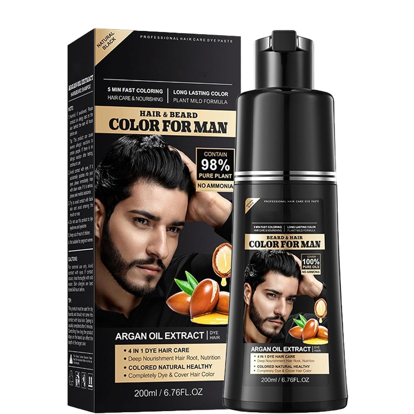 Vopsea de păr maro, șampon pentru vopsit părul - 500ml șampon pentru vopsit părul gri, 100% acoperire gri, ușor și rapid de utilizat, îngrijire perfectă a culorii pentru bărbați și femei Vopsea pentru par Naty Shop Bărbați negru