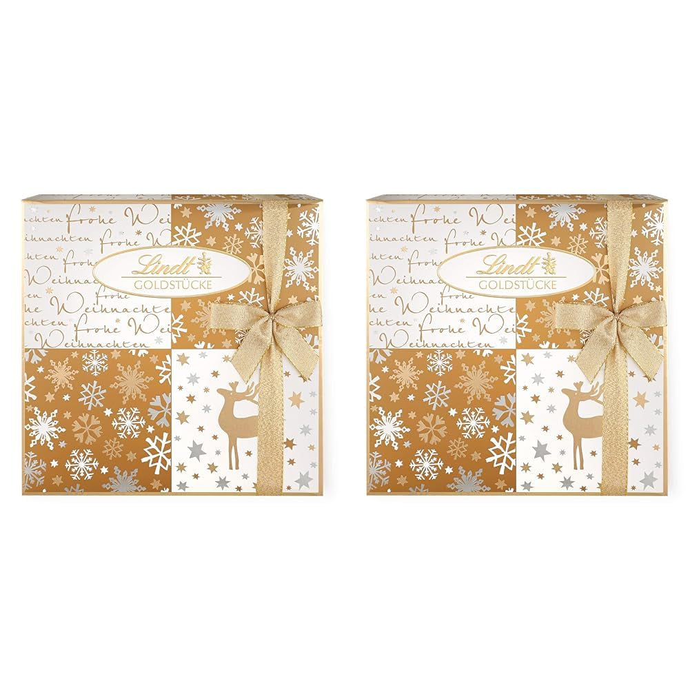 Lindt Chocolate | Cutie de praline Gold Pieces | 180g | 18 praline în 10 sortimente ca sortiment fin de praline, unele cu alcool | Cutie cadou premium cu praline de Crăciun