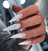 Mouyouglow Unghii lungi, Stiletto, alb lăptos, gradient roz, sclipici, cool, unghii false cu lipici, unghii artificiale roz Ombre sclipici