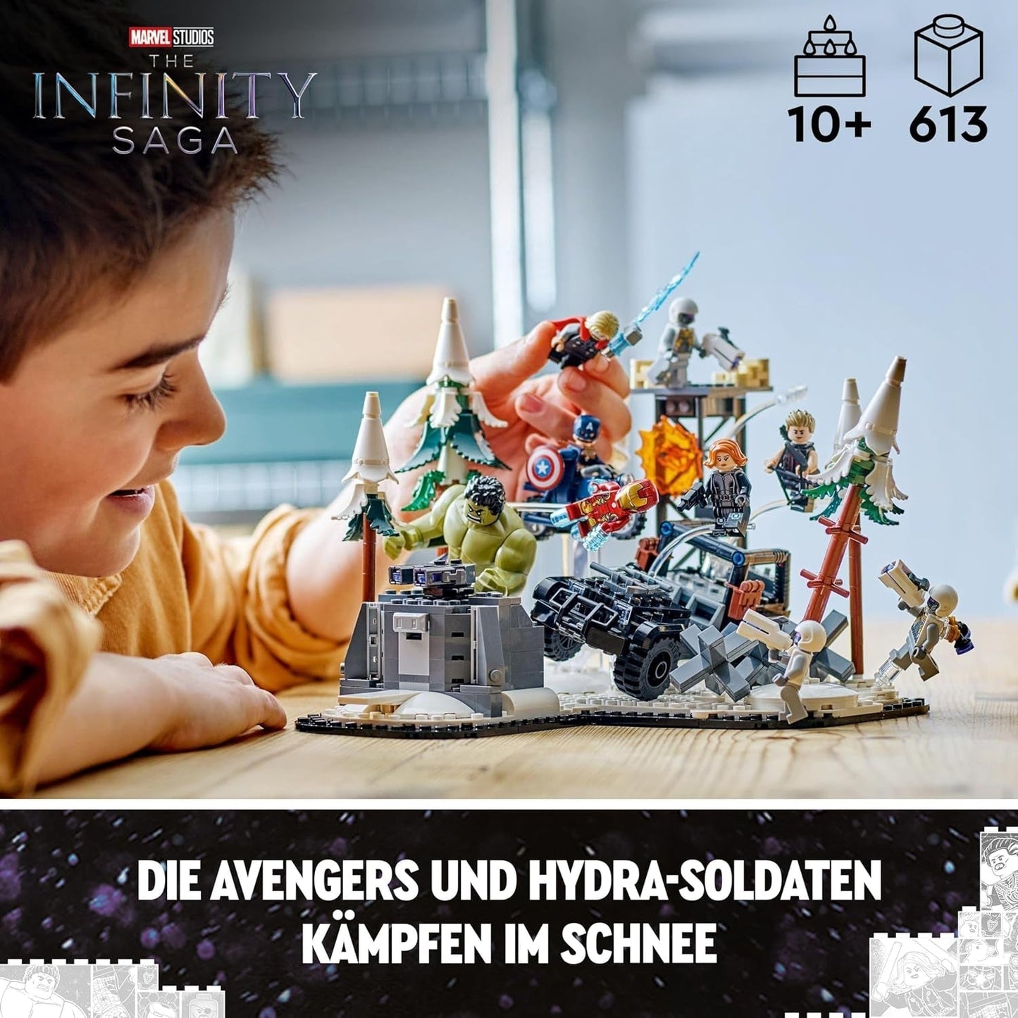 LEGO Marvel Avengers Assemble: Age of Ultron, set de construit și jucat cu 8 minifigurine de supereroi precum Thor, Hulk și Iron Man, jucărie de construit pentru băieți și fete, set de aventură 76291 Seturi de constructie Besuche den LEGO-Store