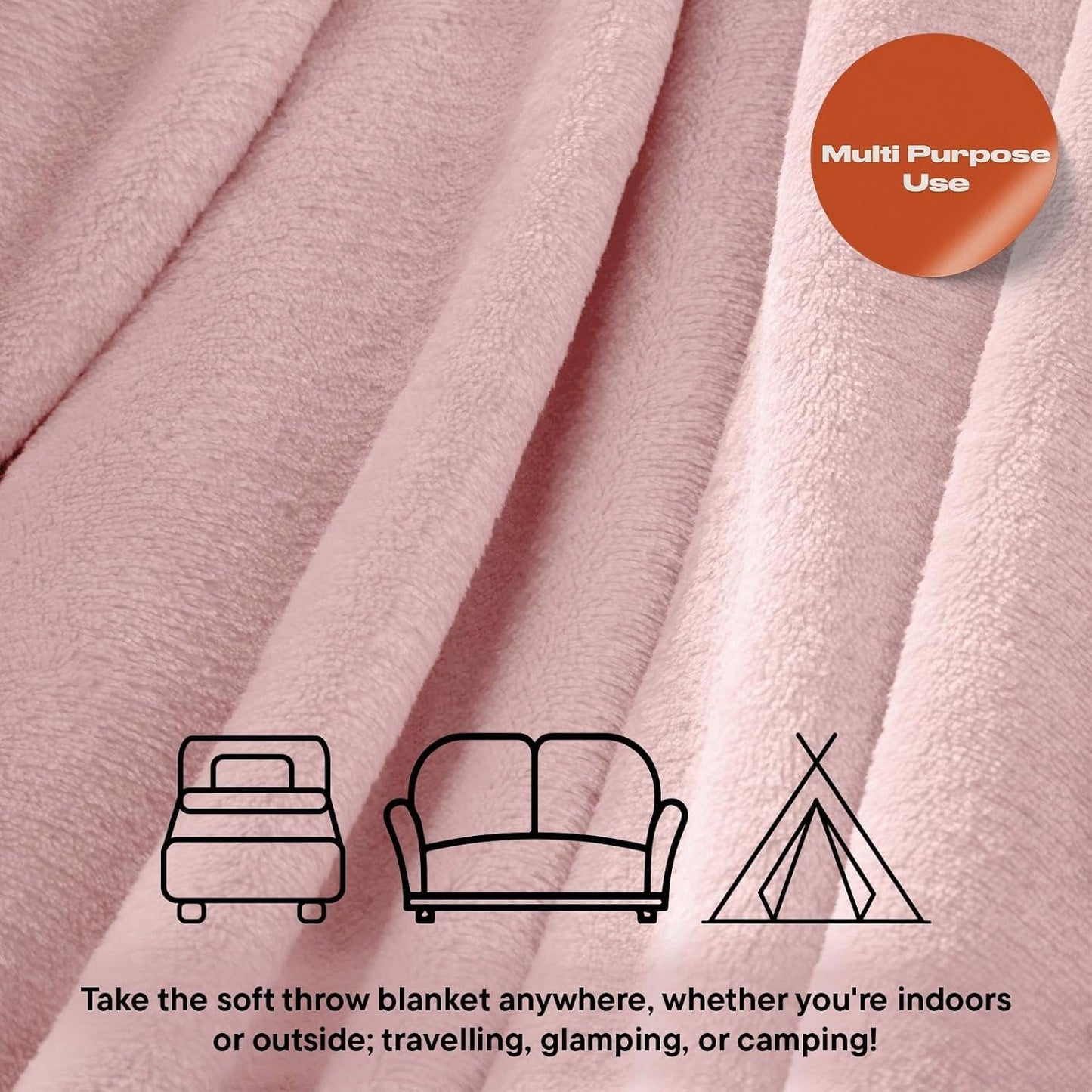 Brentford's Flannel Fleece Blanket, Extra Soft, Large, Fluffy, Warm, cuvertură de pat pentru dormitor, pat simplu, canapea, canapea, Blush Pink - 120 X 150 Cm Paturi si Cuverturi Besuche den Brentfords-Store