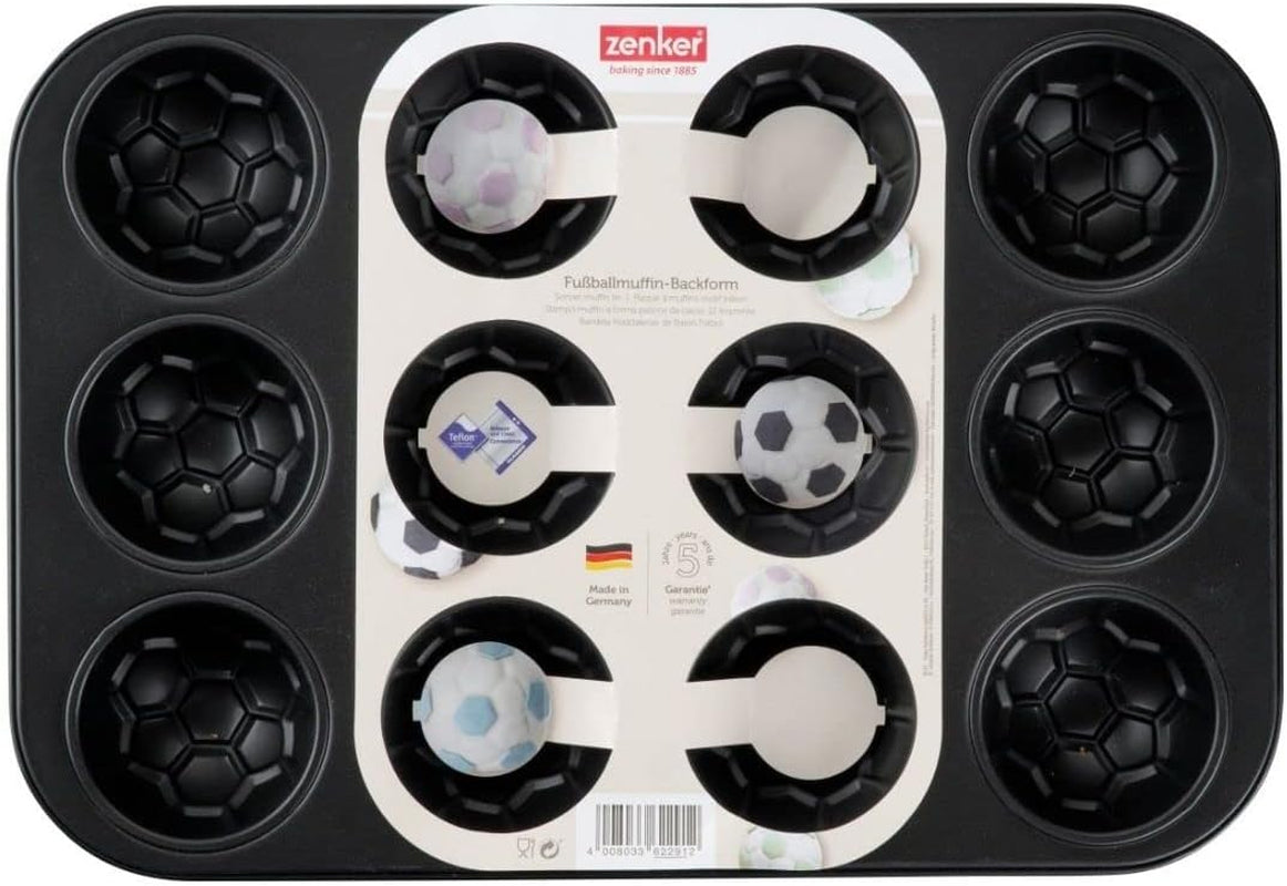 Zenker 12Er Muffinform – Muffinbackblech Für Muffins Und Cupcakes Aus Der Serie Soccer Baking– Hitzebeständiges 12Er Muffinblech Mit Antihaftbeschichtung, Schwarz Matrite si tavi pentru copt Naty Shop